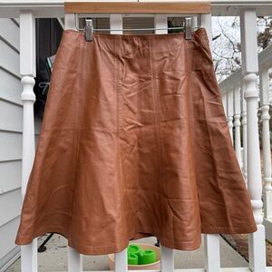 White House Black Market Brown Real Leather A Line Skirt Size 6 Women’s EUC